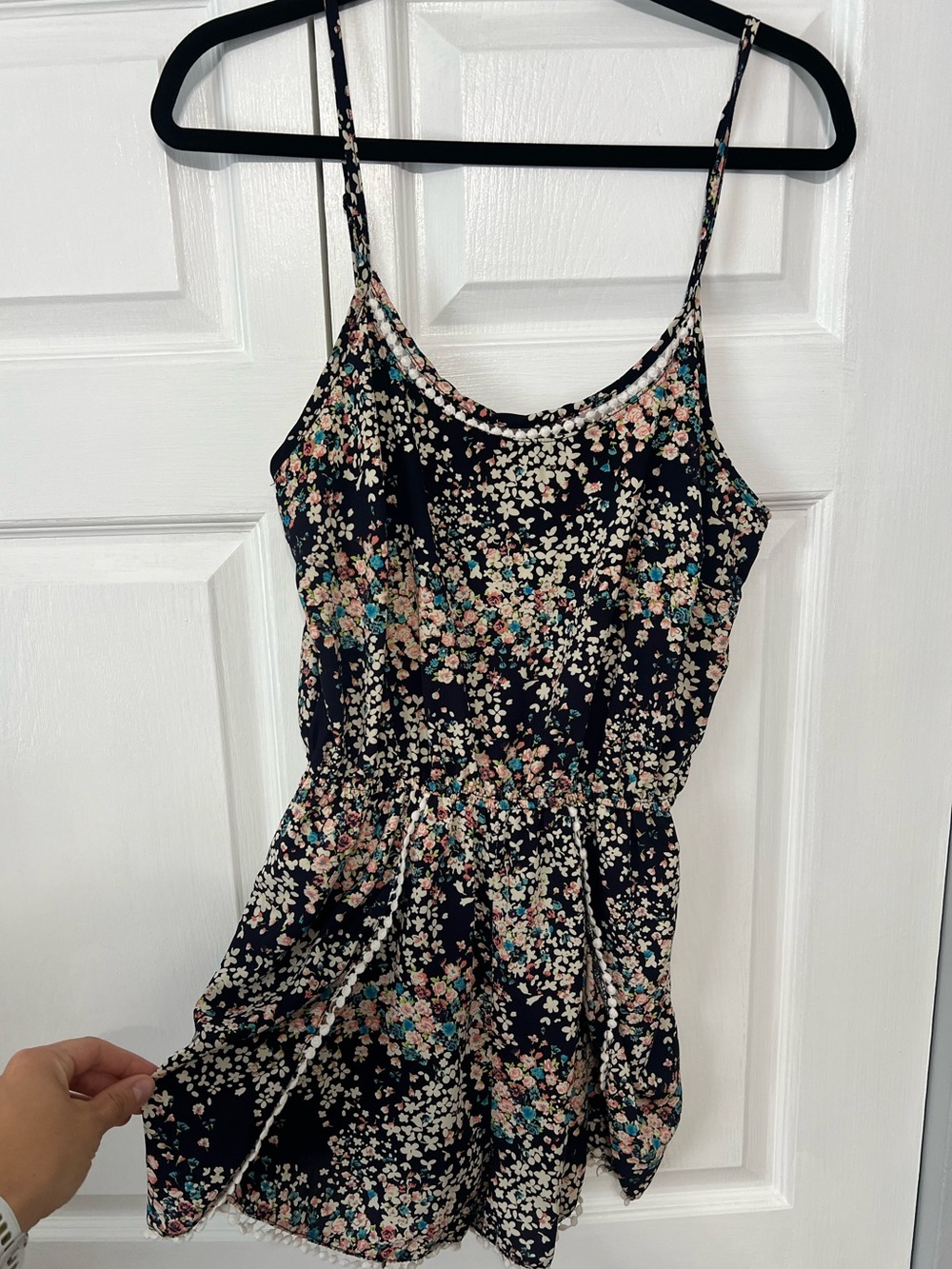 Soprano Navy Floral Cami Romper with Pink & Teal Accents